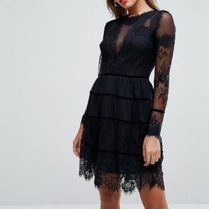 All over lace black mini dress